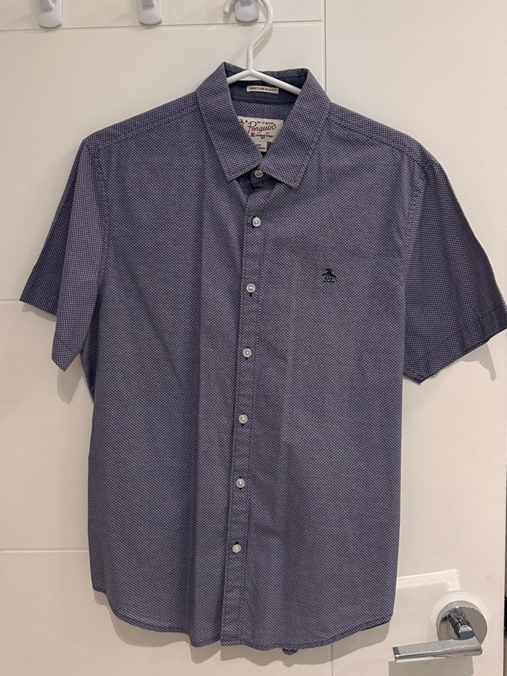 Original Penguin Navy Micro-Print Short-Sleeve Button-Down Shirt